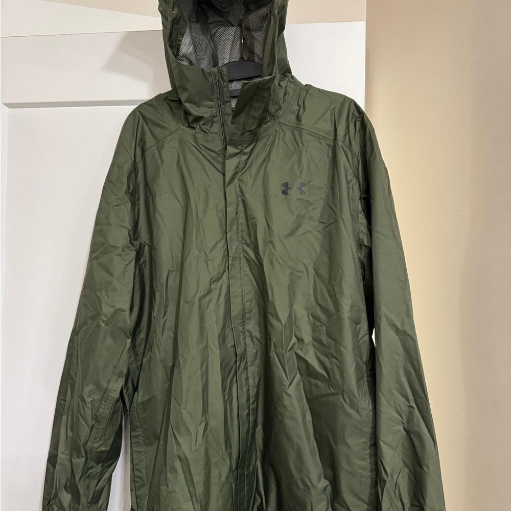 Under Armour Men's Green Hooded Rain Jacket Raincoat Large